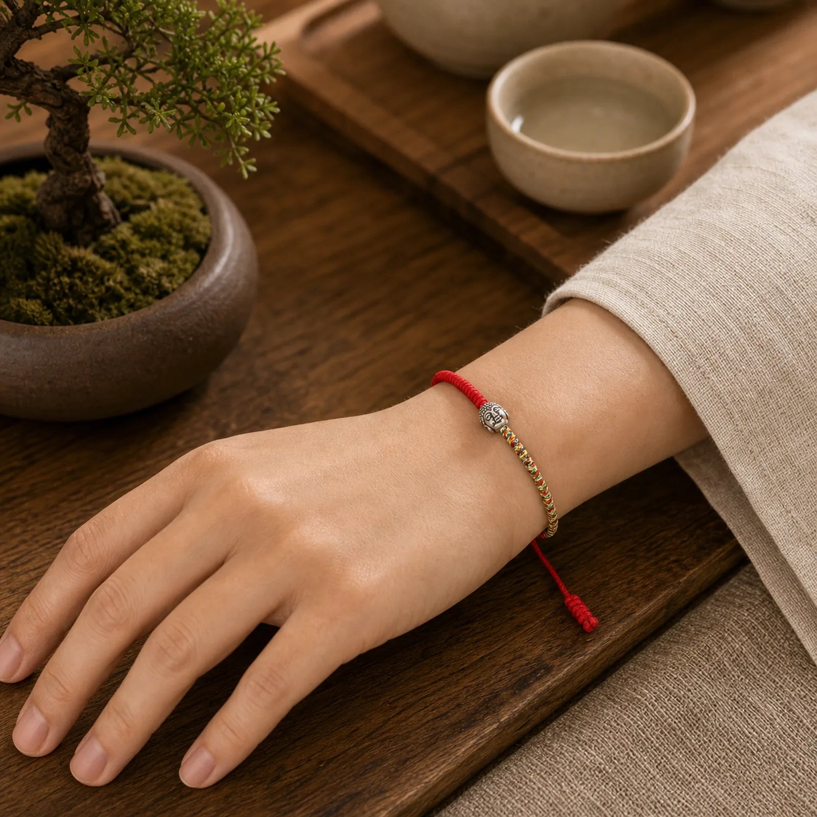 Handmade Colorful King Kong Knot Buddha Serenity String Bracelet featuring Buddha Symbol, Red String