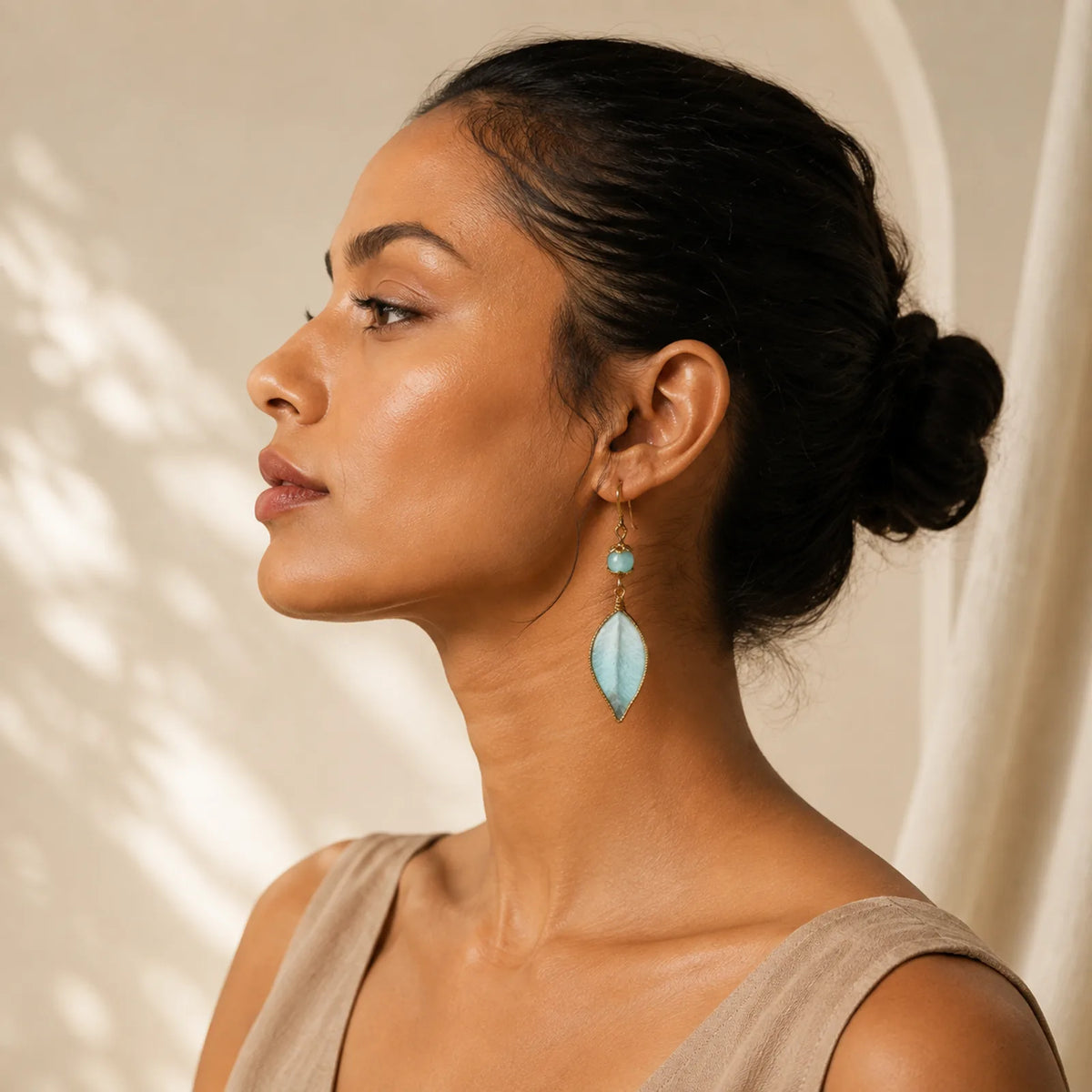 Handmade Cyan Leaf Copper Plated Silver Hook Protection Drop Earrings featuring Copper, Silver, Handcrafted Silk Art with Heritage