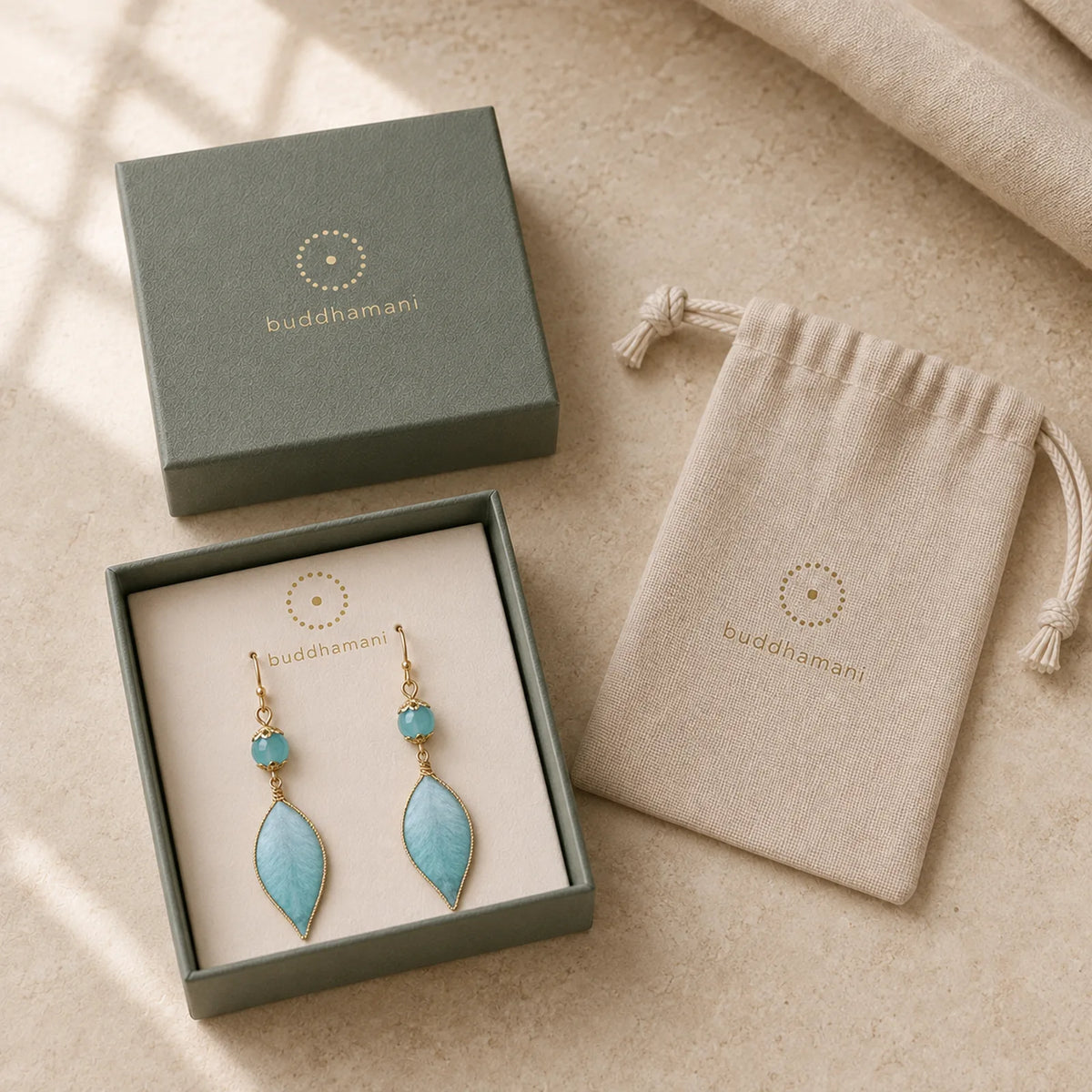 Handmade Cyan Leaf Copper Plated Silver Hook Protection Drop Earrings featuring Copper, Silver, Handcrafted Silk Art with Heritage