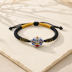 Handmade Dancing Lion Luck Braided String Bracelet featuring Lion, Red String, Copper