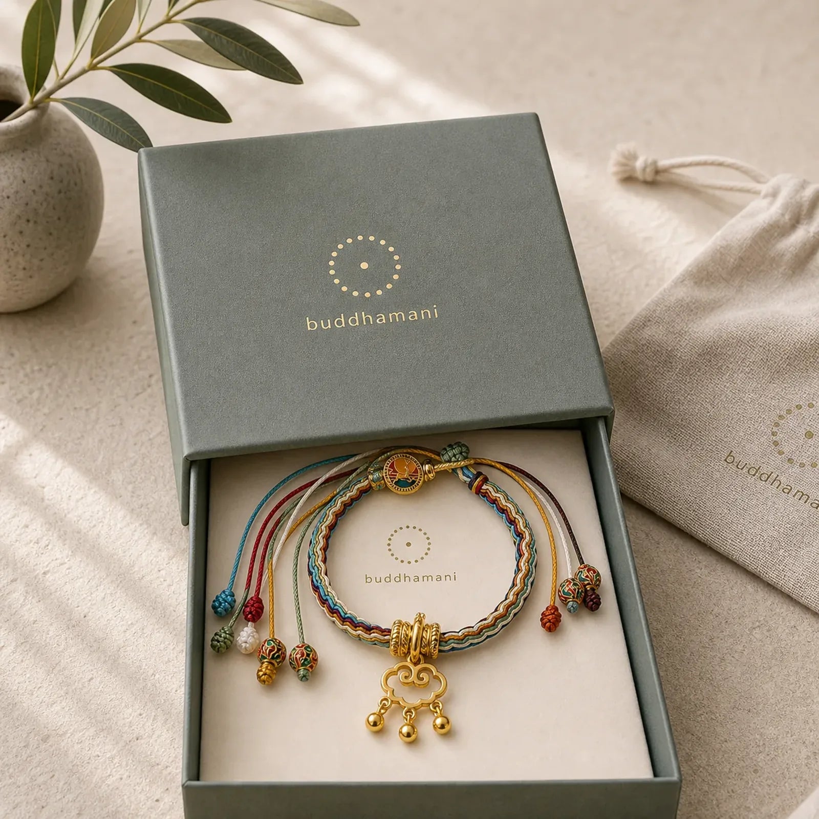 Handmade Dunhuang Color Deer Auspicious Cloud Peace Lock Bell Healing Reincarnation Knot Bracelet featuring