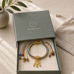 Handmade Dunhuang Color Deer Auspicious Cloud Peace Lock Bell Healing Reincarnation Knot Bracelet featuring