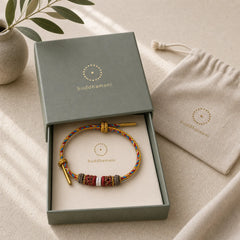 Handmade Dunhuang Color Luck Braid String Bracelet featuring Red String