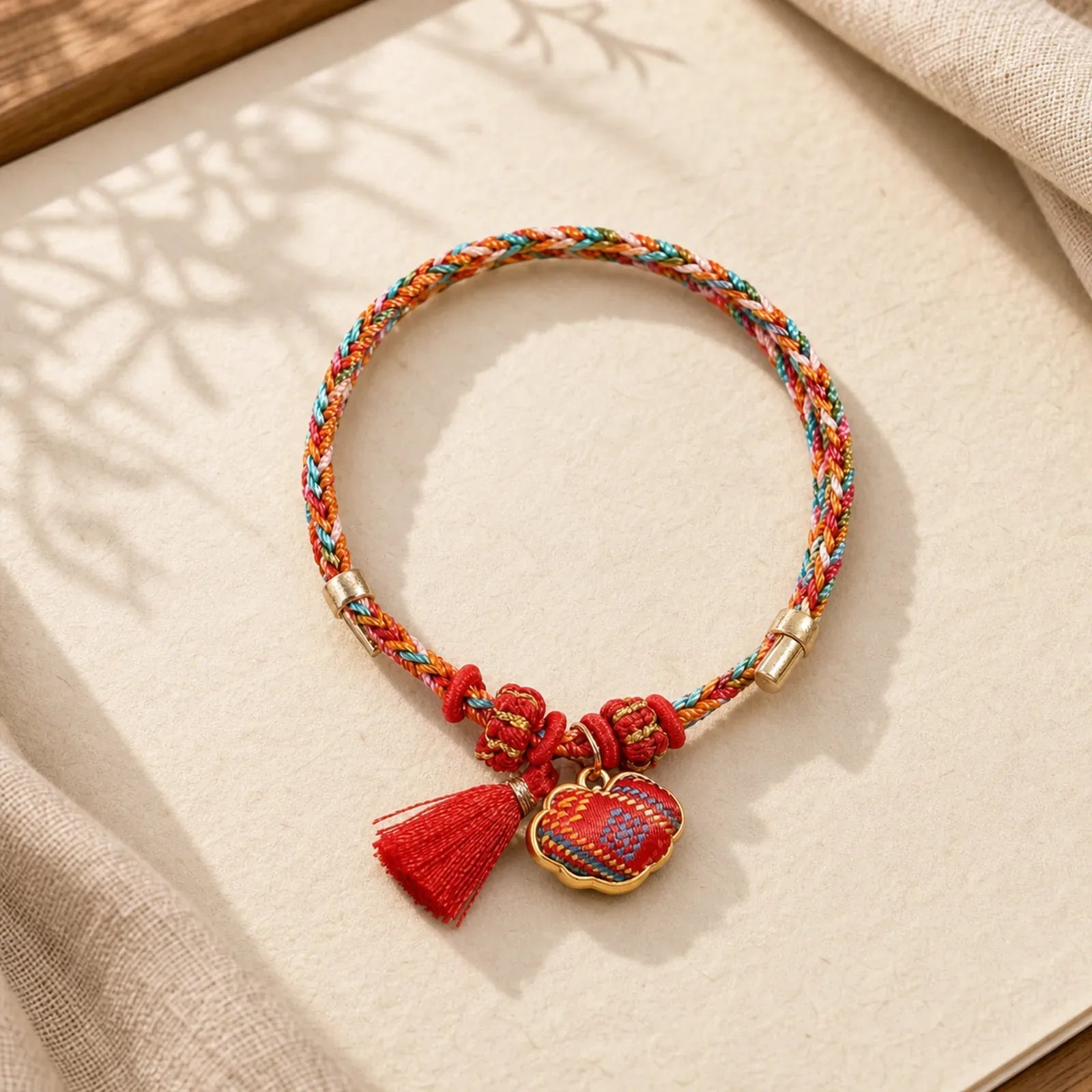 Handmade Five-Color Cord Luck Red Song Brocade Chinese Lock Charm Apple Money Bag Gourd Zongzi Braided Bracelet featuring Red String, Copper