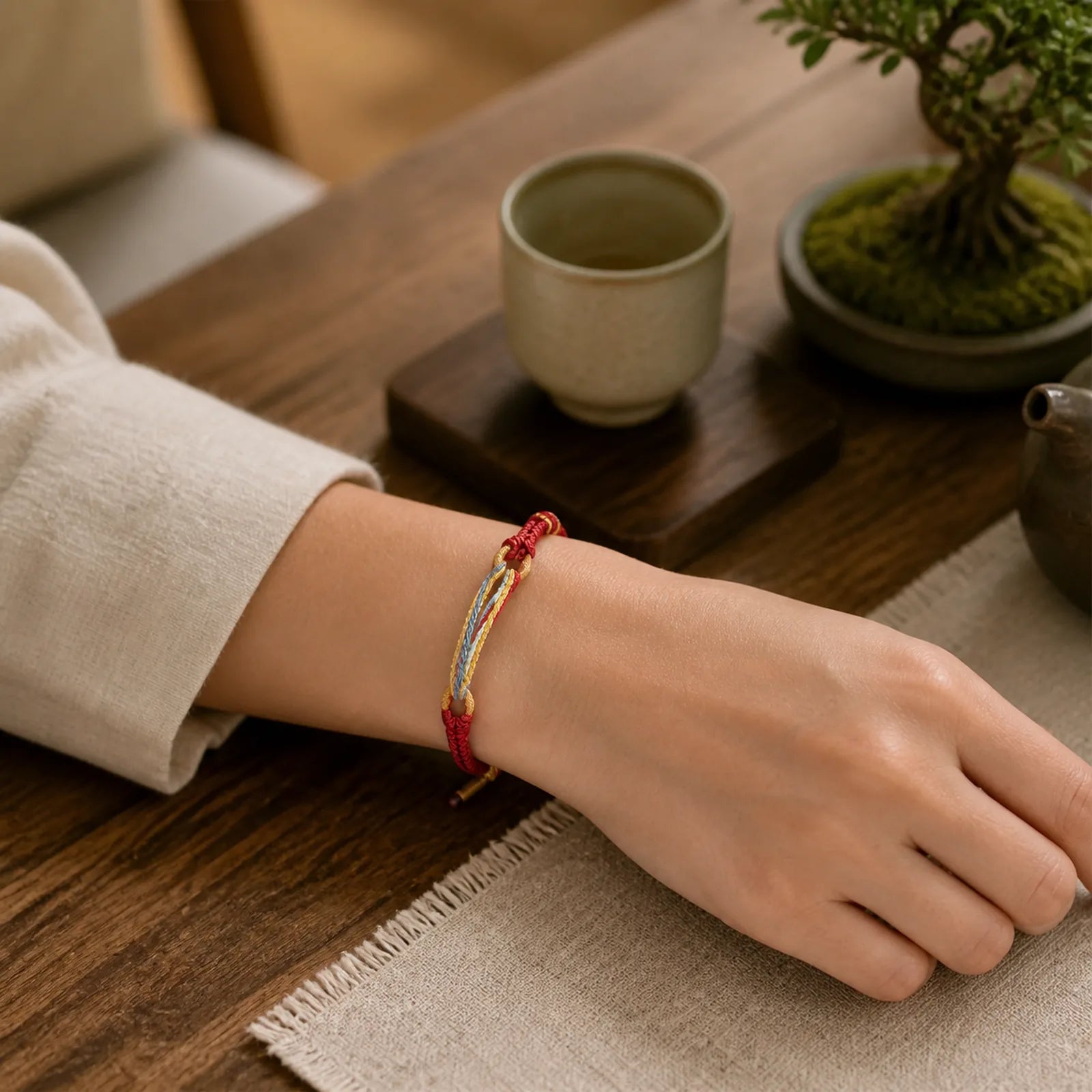 Handmade Five Color String Protection Braided Bracelet featuring Red String, Copper