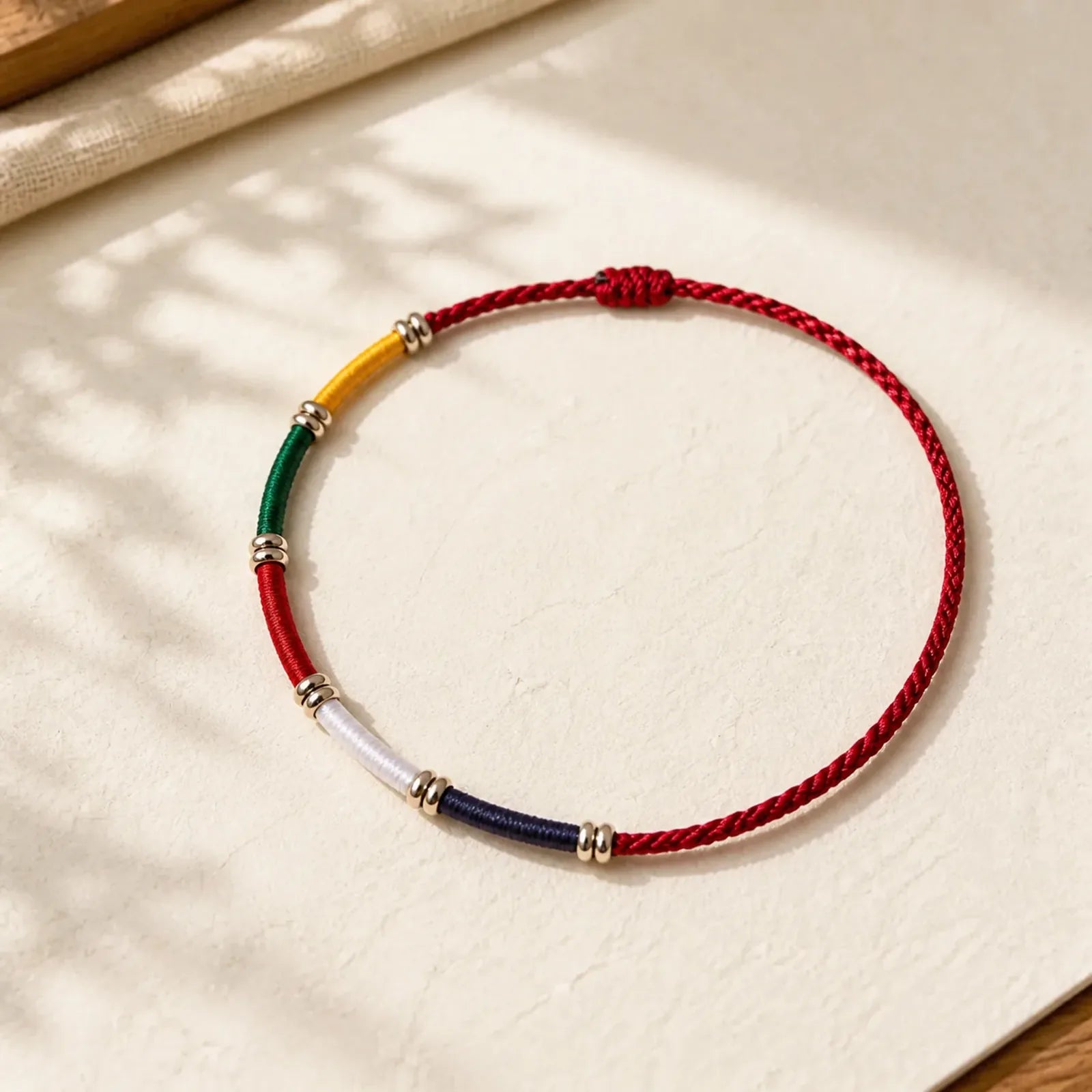 Handmade Five Color Wind Horse Prayer Flag Protection Bracelet featuring Horse, Red String, Copper
