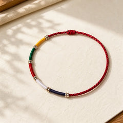 Handmade Five Color Wind Horse Prayer Flag Protection Bracelet featuring Horse, Red String, Copper