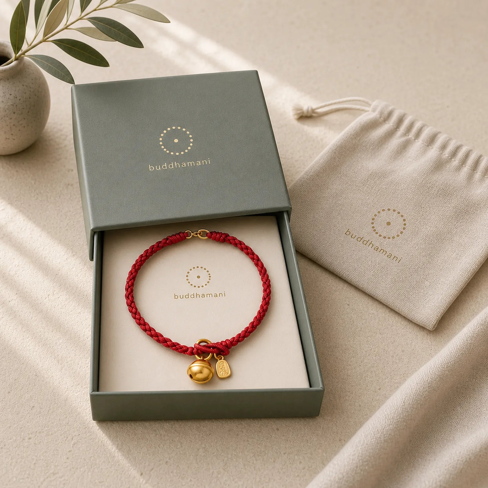 Handmade Fu Character Charm Luck Happiness Bell Red Rope Bracelet featuring Fu Character, Red String, Copper