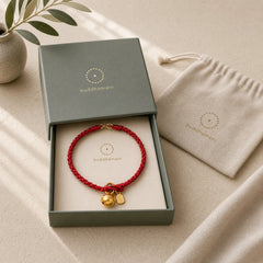 Handmade Fu Character Charm Luck Happiness Bell Red Rope Bracelet featuring Fu Character, Red String, Copper