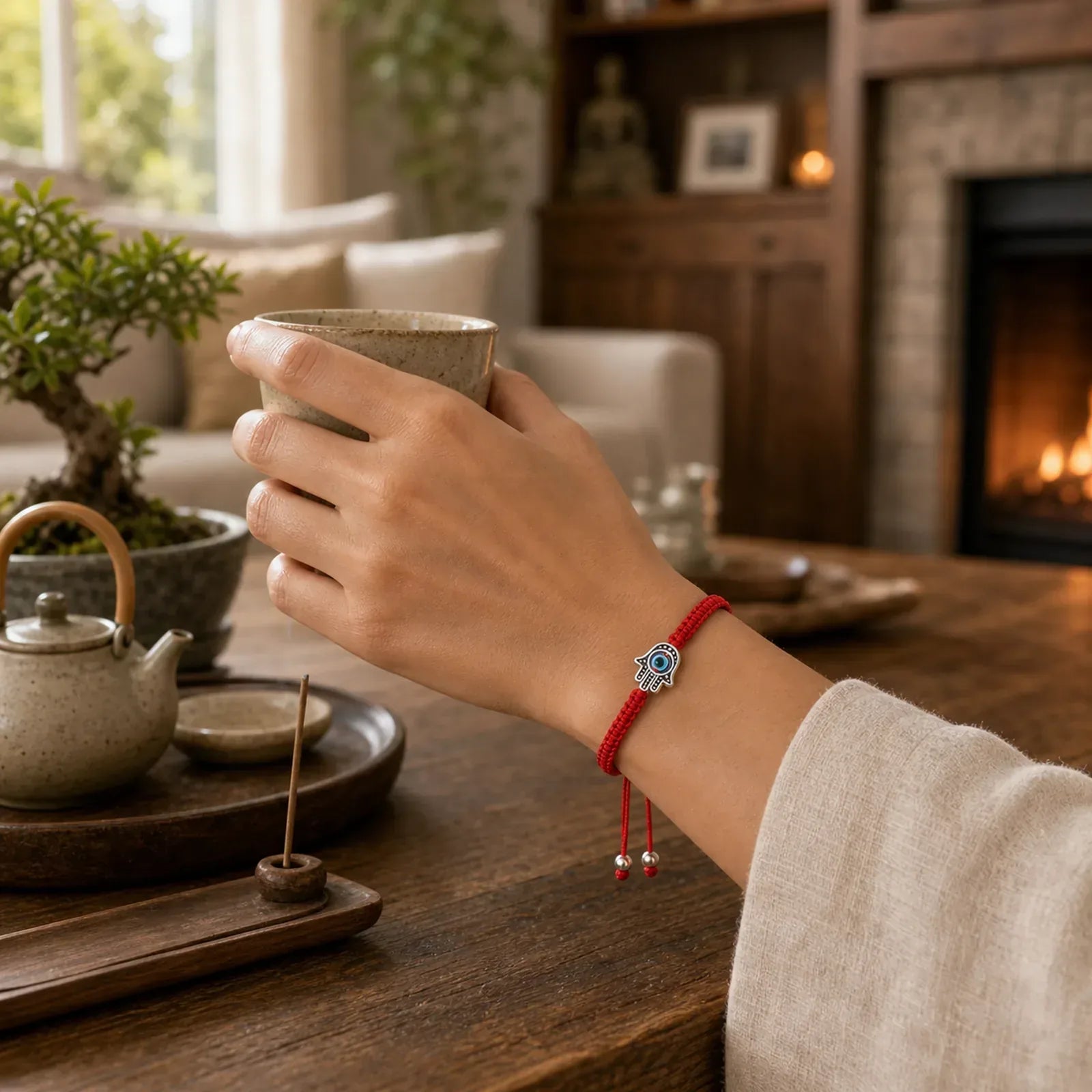 Handmade Hamsa Symbol Protection Luck String Bracelet featuring Hamsa Symbol, Evil Eye, Red String