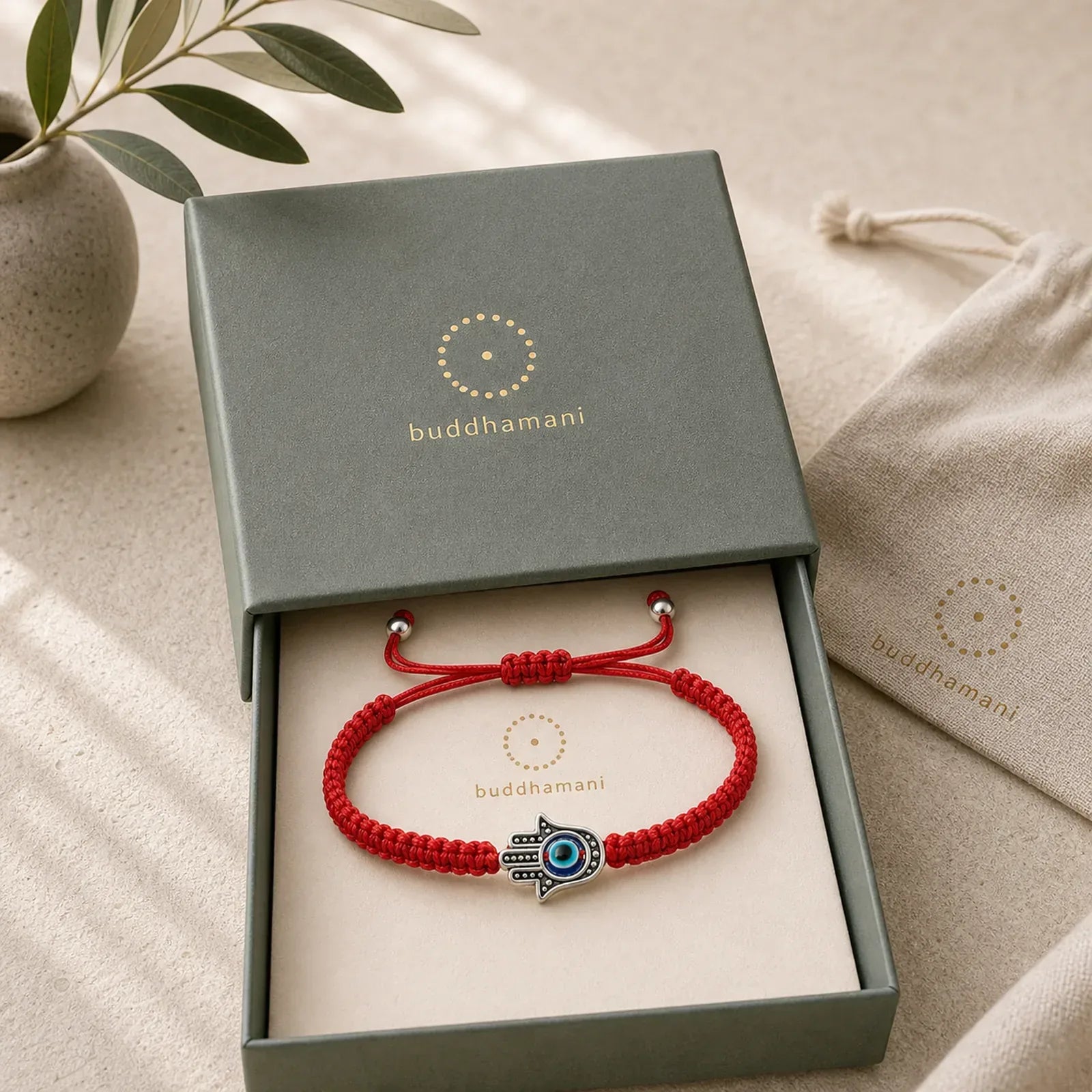 Handmade Hamsa Symbol Protection Luck String Bracelet featuring Hamsa Symbol, Evil Eye, Red String