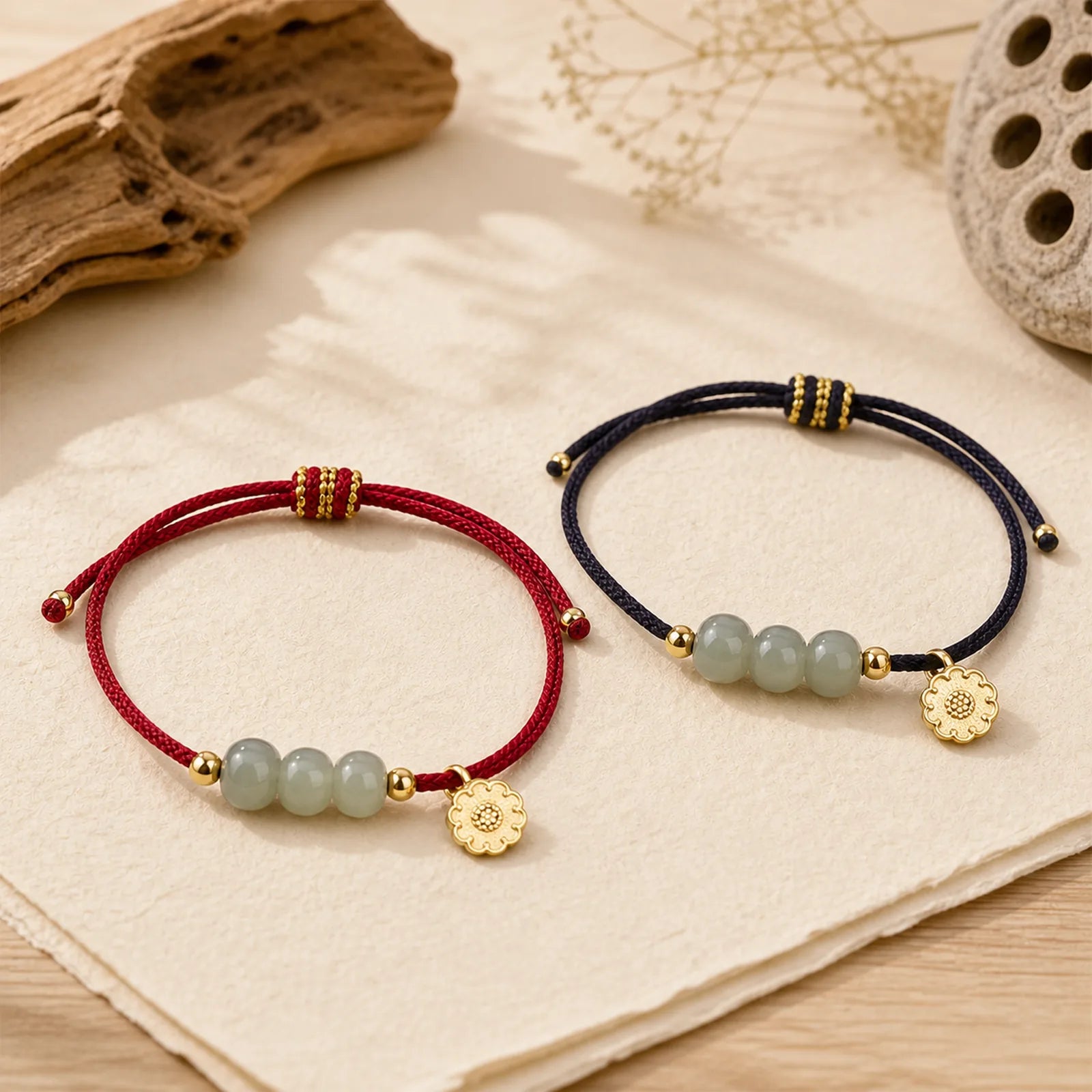 Handmade Hetian Jade Bead Lotus Pod Prosperity Luck Braided Bracelet featuring Jade, Lotus, Lotus Symbol