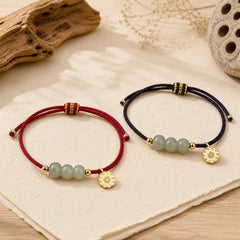 Handmade Hetian Jade Bead Lotus Pod Prosperity Luck Braided Bracelet featuring Jade, Lotus, Lotus Symbol