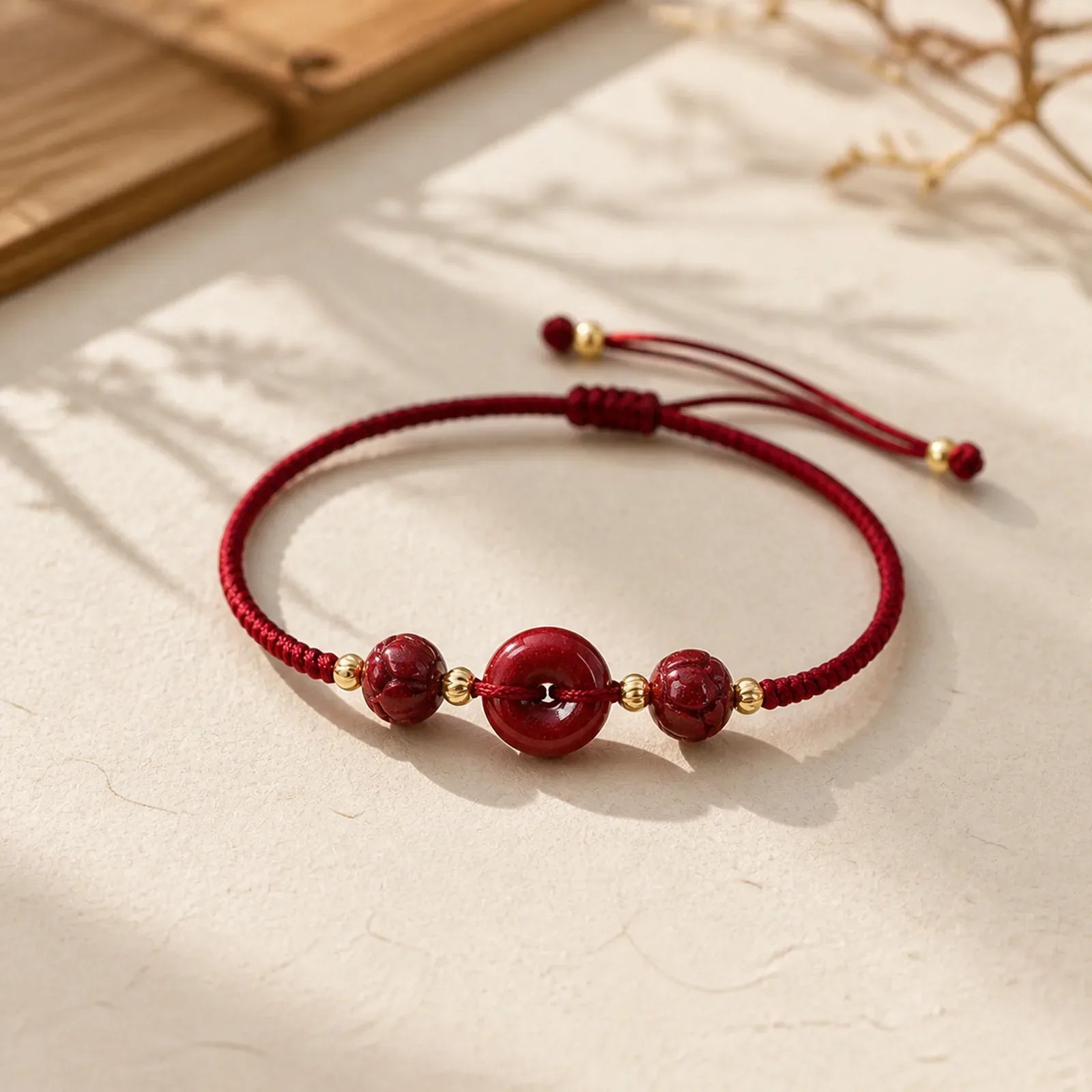 Handmade Lotus Cinnabar Peace Buckle Blessing Braid Bracelet (Extra 35% Off | USE CODE: FS35) featuring Lotus, Cinnabar, Peace Buckle