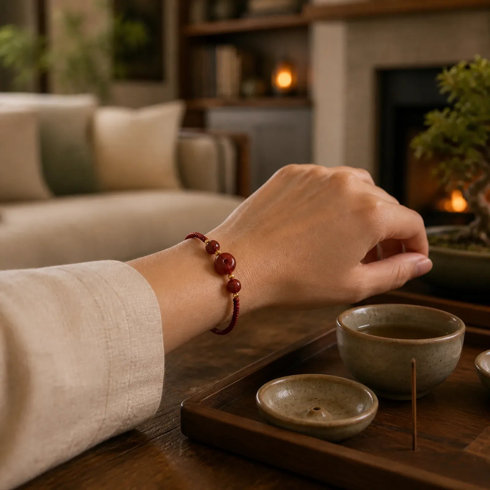 Handmade Lotus Cinnabar Peace Buckle Blessing Braid Bracelet (Extra 35% Off | USE CODE: FS35) featuring Lotus, Cinnabar, Peace Buckle