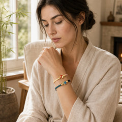 Handmade Mountain and Sea Engraved Luck Two-Color String Couple Bracelet featuring Copper, Cooper