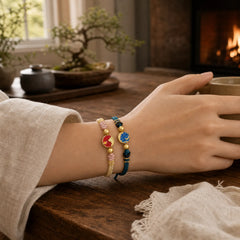 Handmade Mountain and Sea Engraved Luck Two-Color String Couple Bracelet featuring Copper, Cooper