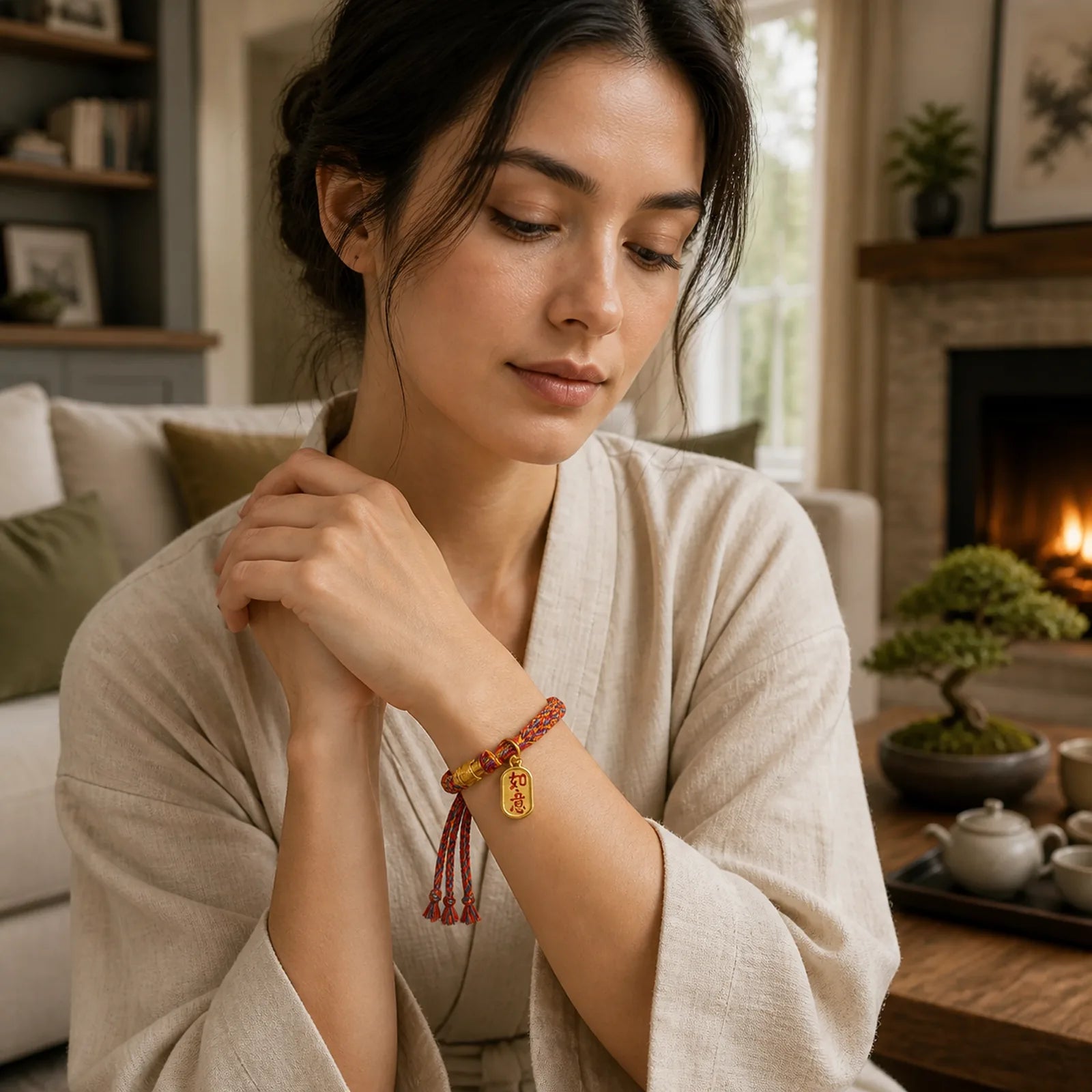 Handmade Multicolored Tibetan Om Mani Padme Hum Ruyi Auspicious Charm Braided Bracelet featuring Om Mani Padme Hum, Om, Six True Words (Om Mani Padme Hum)