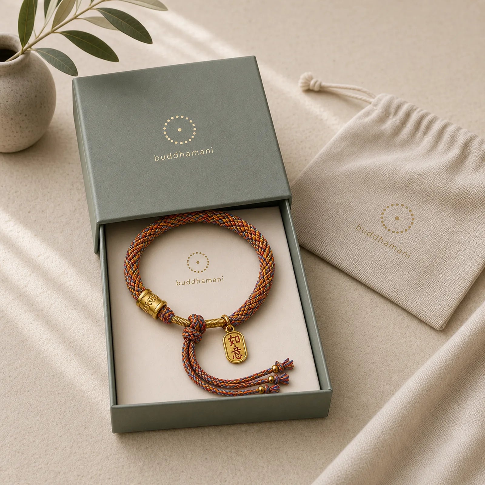 Handmade Multicolored Tibetan Om Mani Padme Hum Ruyi Auspicious Charm Braided Bracelet featuring Om Mani Padme Hum, Om, Six True Words (Om Mani Padme Hum)
