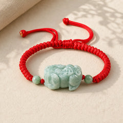 Handmade Natural Jade PiXiu Protection King Kong Knot Braided String Bracelet featuring Jade, Pixiu, Red String