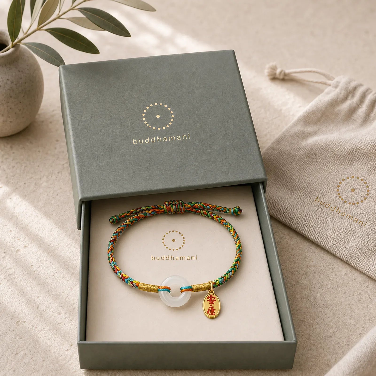 Handmade Peace Buckle Jade Prosperity 925 Sterling Silver Colorful Rope Bracelet featuring Peace Buckle, Jade, Silver