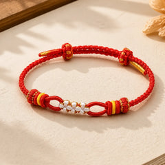 Handmade Peach Blossom Knot Adjustable String Luck Bracelet featuring Red String