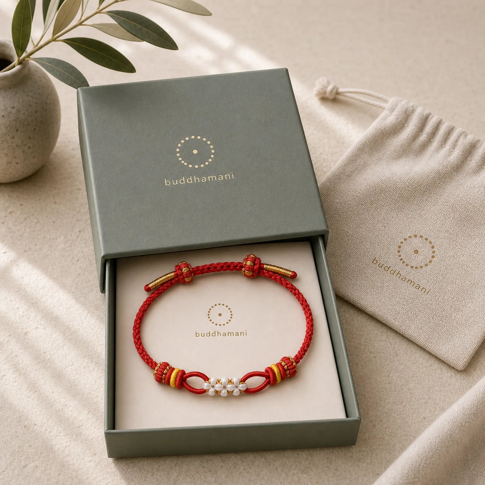 Handmade Peach Blossom Knot Adjustable String Luck Bracelet featuring Red String