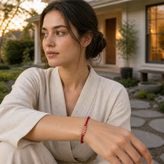 Handmade Peach Blossom Protection Braided Rope Bracelet featuring Red String