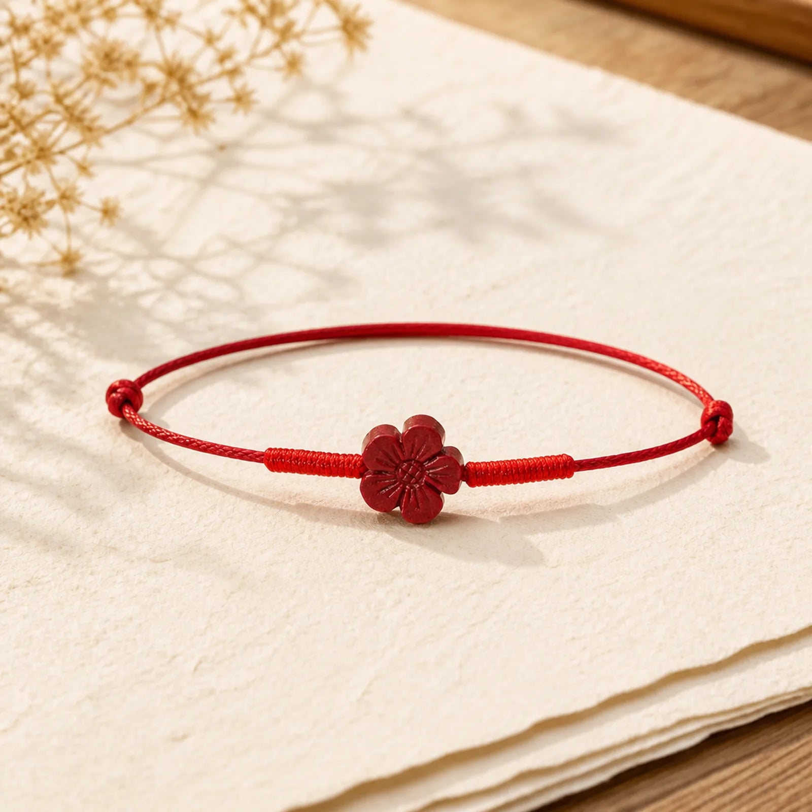 Handmade Plum Blossom Four Leaf Clover PiXiu Lotus Koi Fish Cinnabar Blessing Braid Bracelet featuring Pixiu, Lotus, Koi Fish