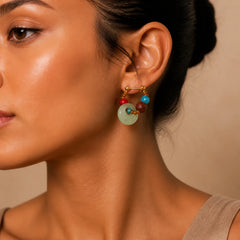 Handmade Red Agate Aquamarine Black Rosewood Liuli Confidence Earrings featuring Red Agate, Aquamarine, Black Rosewood