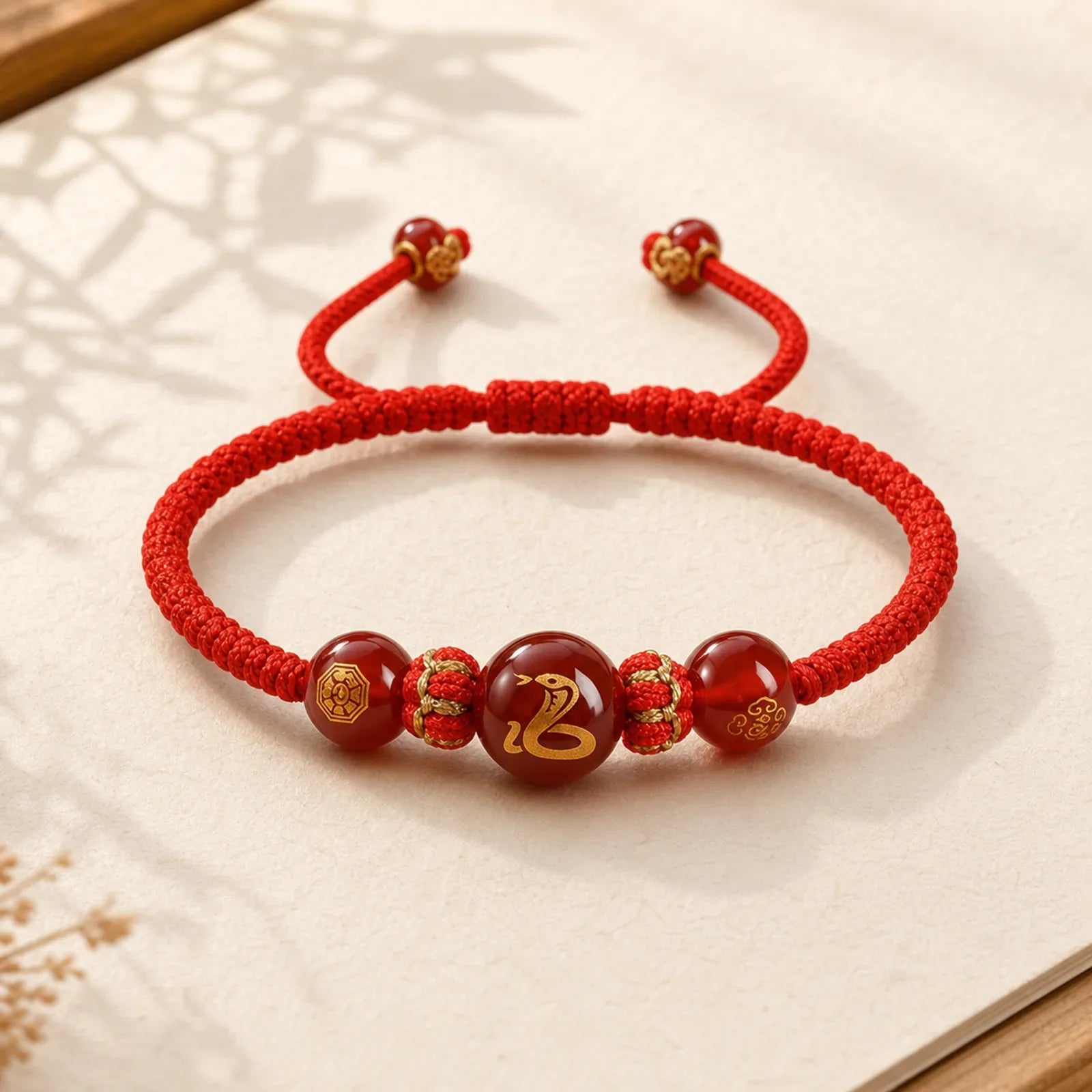 Handmade Red Agate Chinese Zodiac Red String Braided Protection Bracelet featuring Red Agate, Red String, Dragon