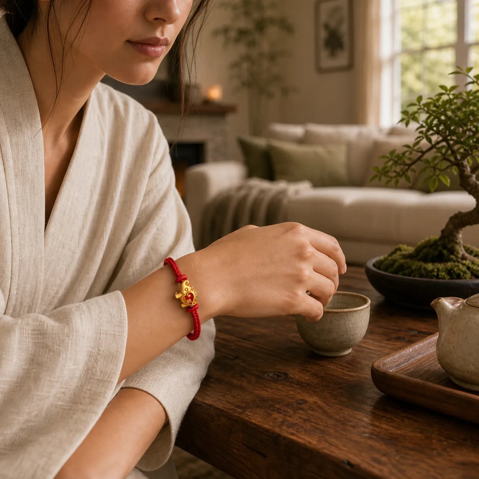 Handmade Red String Elephant Love Heart Protection Braided Adjustable Bracelet featuring Red String, Elephant Symbol, Copper