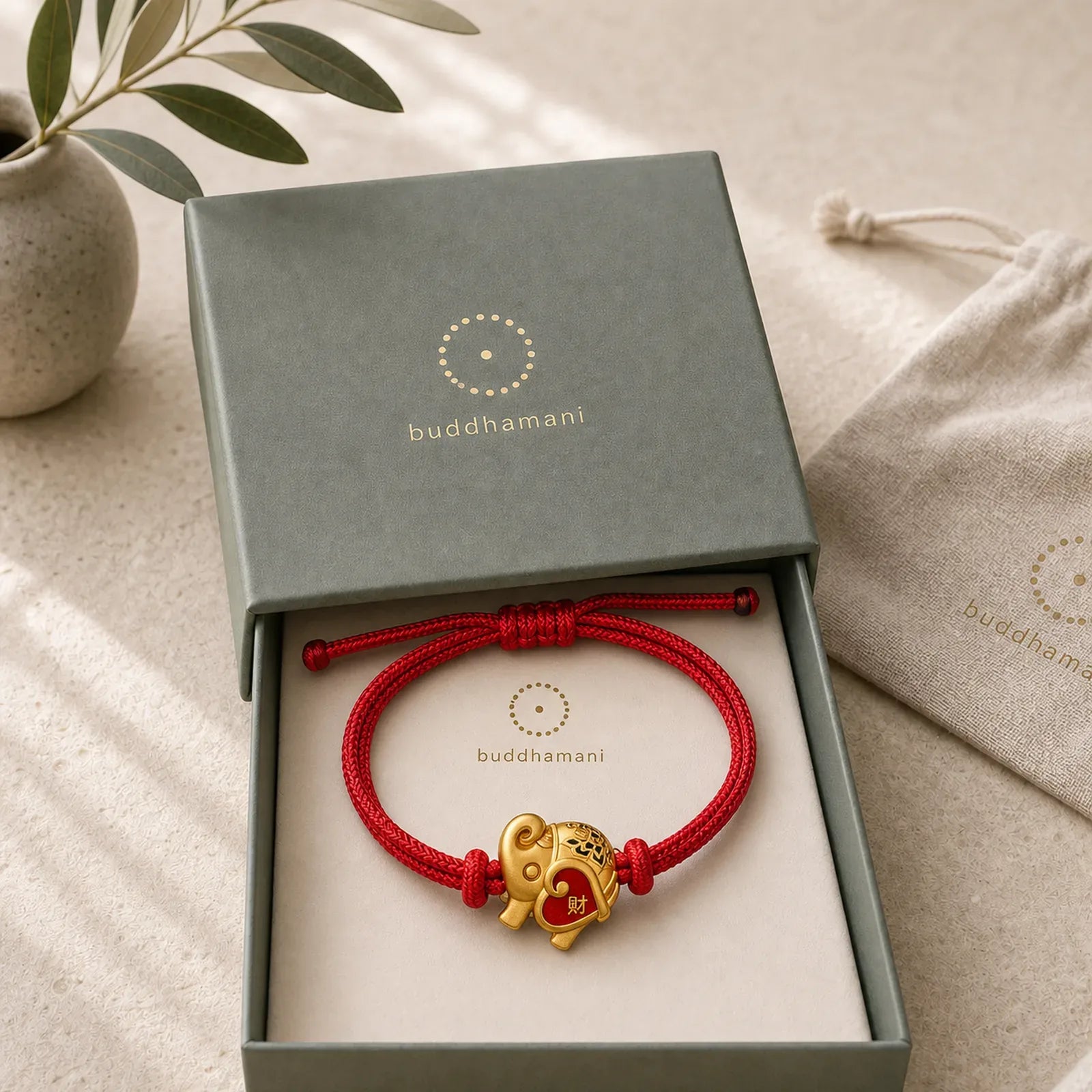 Handmade Red String Elephant Love Heart Protection Braided Adjustable Bracelet featuring Red String, Elephant Symbol, Copper