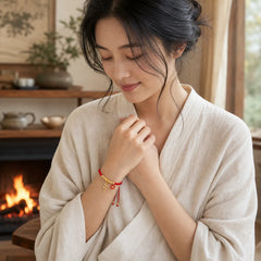 Handmade Red String Fu Character Year Of The Snake Protection Braided Bracelet featuring Red String, Fu Character, Copper