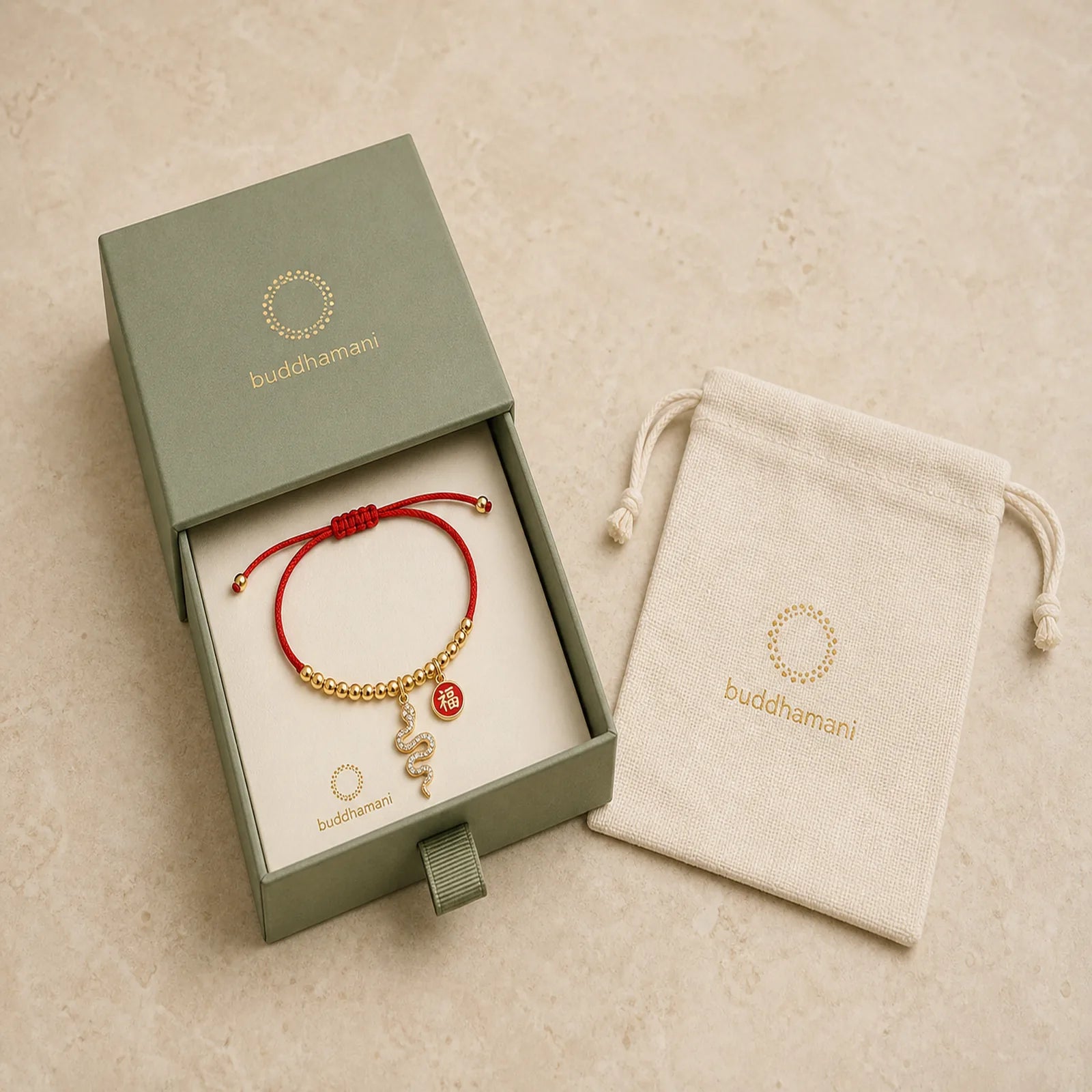 Handmade Red String Fu Character Year Of The Snake Protection Braided Bracelet featuring Red String, Fu Character, Copper