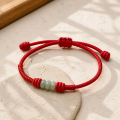 Handmade Red String Jade Protection Braided Sliding Knot Bracelet featuring Red String, Jade