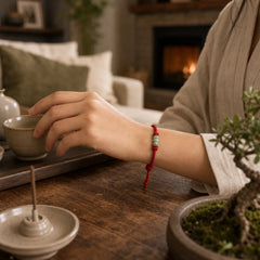 Handmade Red String Jade Protection Braided Sliding Knot Bracelet featuring Red String, Jade