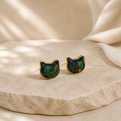 Handmade Song Brocade Cat Blessing Chinese Vintage Earrings featuring Silver, Copper