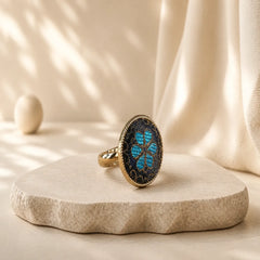 Handmade Song Brocade Floral Pattern Blessing Adjustable Round Ring featuring Copper