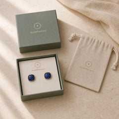 Handmade Song Brocade Protection Geometric Square Stud Earrings featuring Silver, Copper