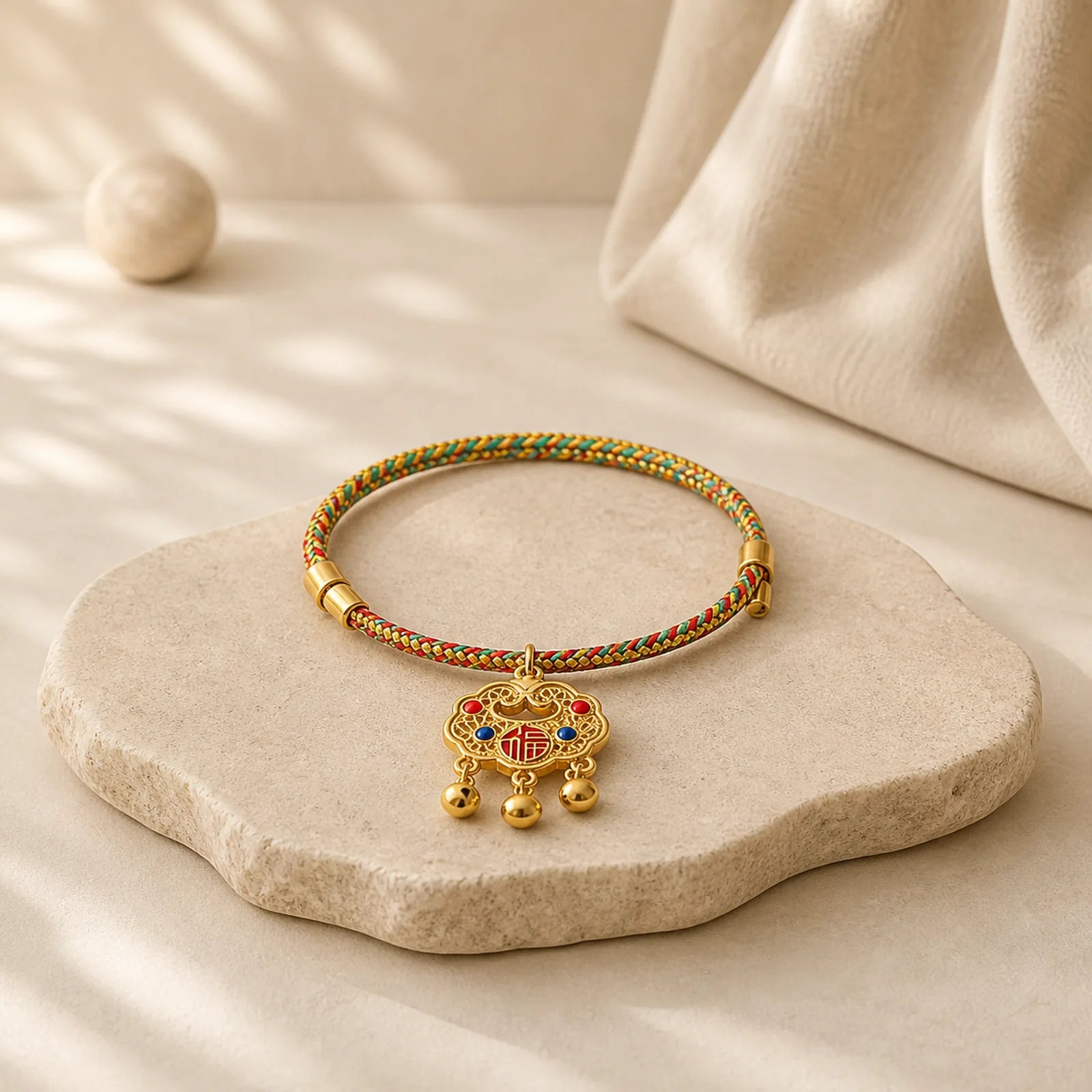 Handmade String Alloy Luck Blessings Adjustable Cats Small Dogs Pet Collar featuring Fu Character, Red String
