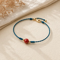 Handmade String Cinnabar Buckle Blessing Bracelet featuring Cinnabar, Copper
