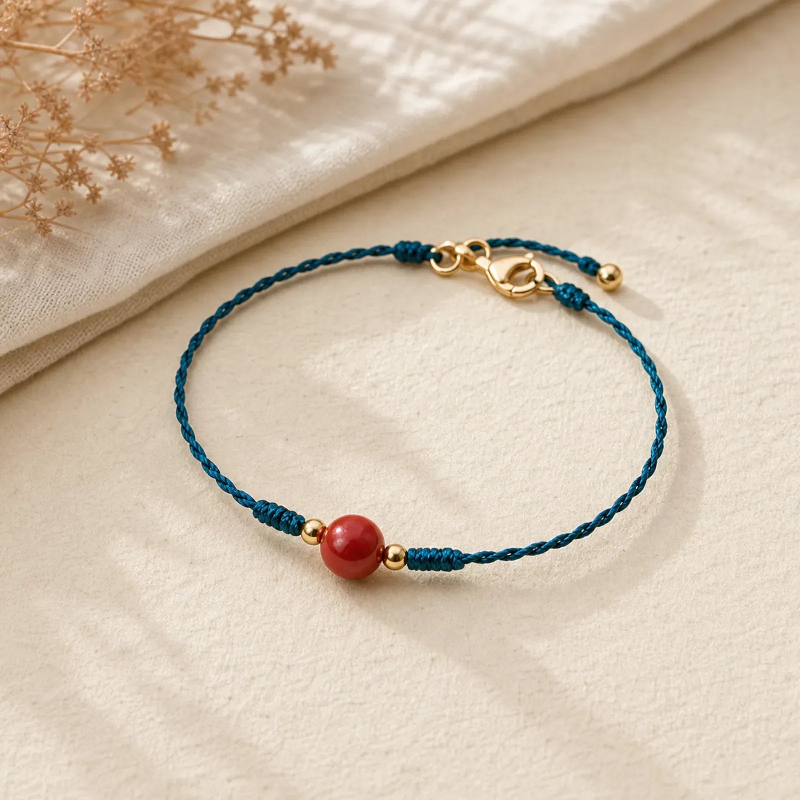 Handmade String Cinnabar Buckle Blessing Bracelet featuring Cinnabar, Copper
