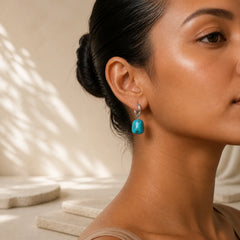 Handmade Synthetic Turquoise Protection Tibetan Hoop Earrings featuring Turquoise, Copper, Silver