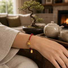 Handmade Three Harmony Chinese Zodiac Protection Red String Bracelet featuring Red String, Dragon, Horse