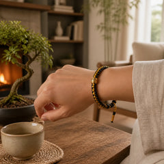Handmade Tibetan Black Gold Dragon Scale Rope Om Mani Padme Hum Purity Bracelet featuring Dragon, Om Mani Padme Hum, Om