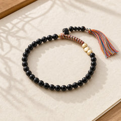 Handmade Tibetan Black Onyx Tassel Bracelet featuring Black Onyx
