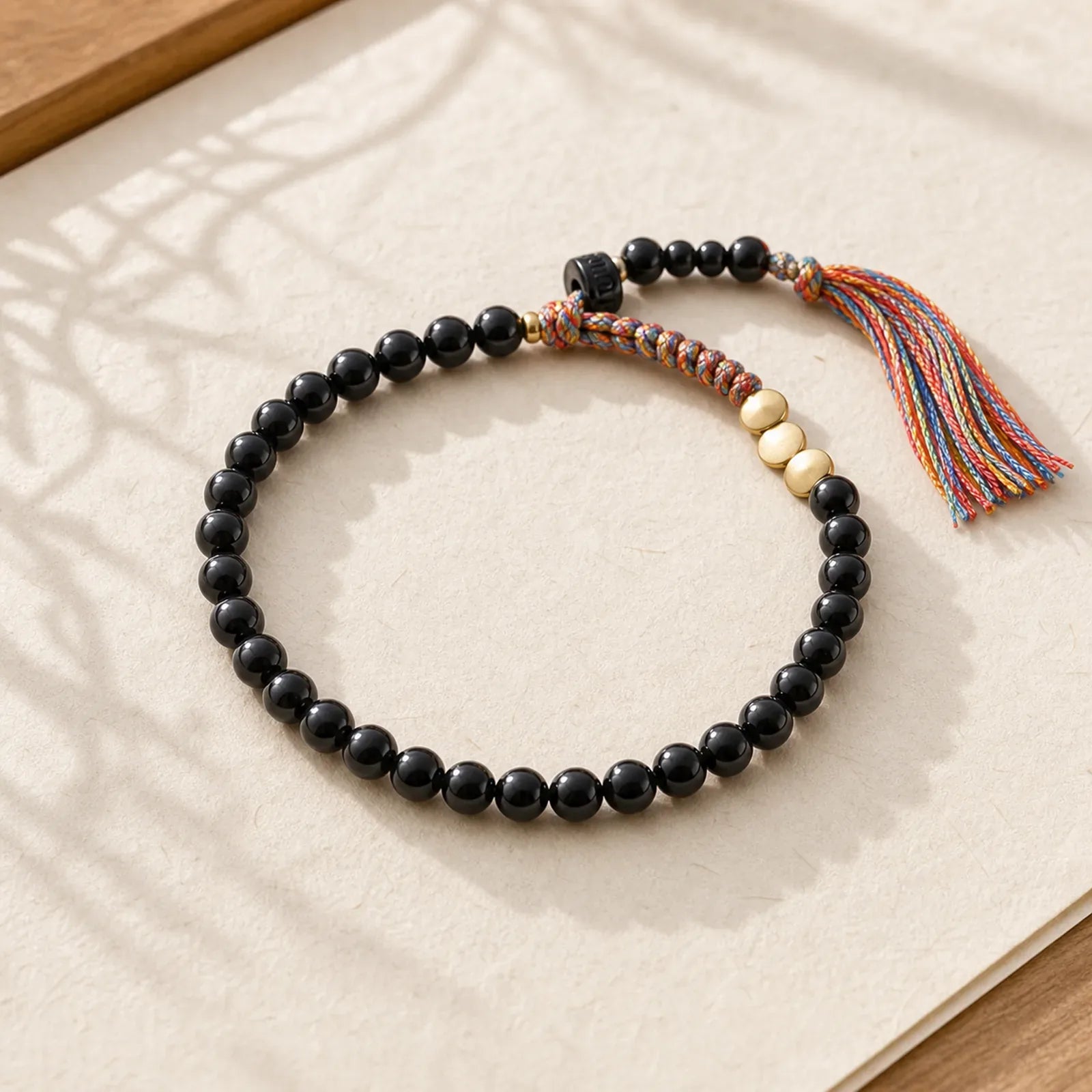 Handmade Tibetan Black Onyx Tassel Bracelet featuring Black Onyx