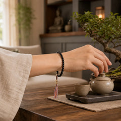 Handmade Tibetan Black Onyx Tassel Bracelet featuring Black Onyx