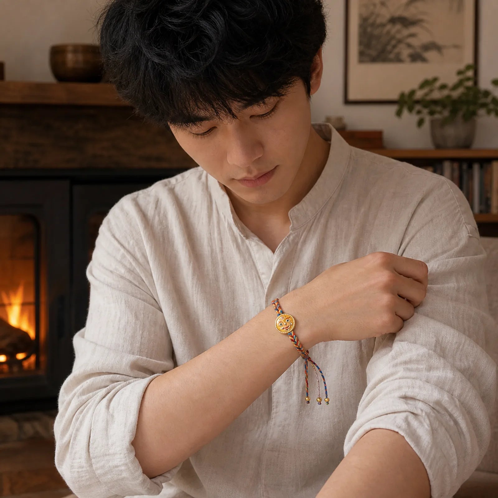Handmade Tibetan Five God Of Wealth Dragon Scale Rope Luck Braid Bracelet featuring Dragon